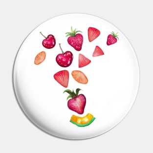 Watercolor Fruits splash, strawberries, cherries, watermelon slices Pin