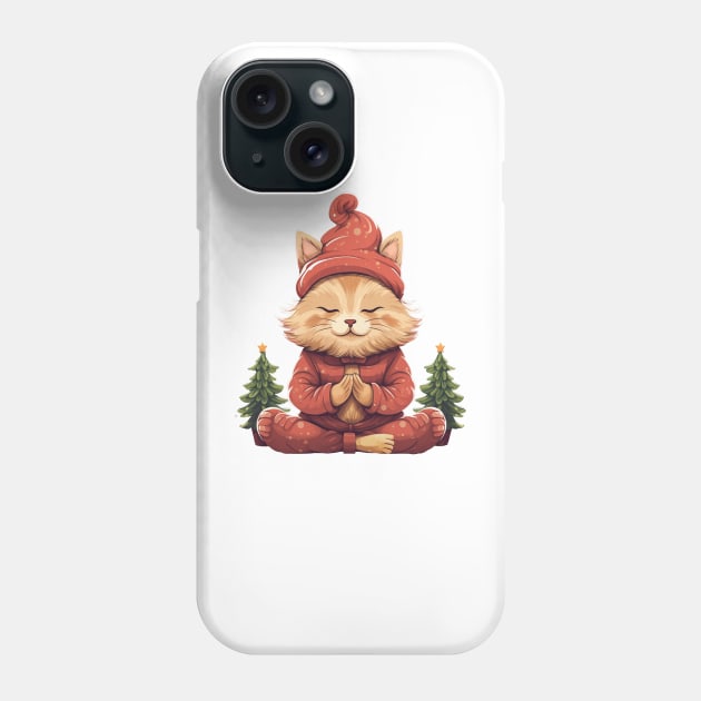 Yoga Meditation Christmas Cat Phone Case by ByMine