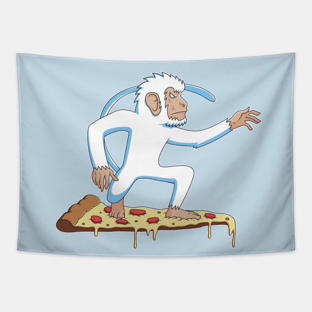 Monkey Surfing On Pizza Tapestry by strangethingsa