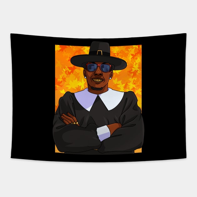 Black Pilgrim Hip Hop Thanksgiving Tapestry by Noseking