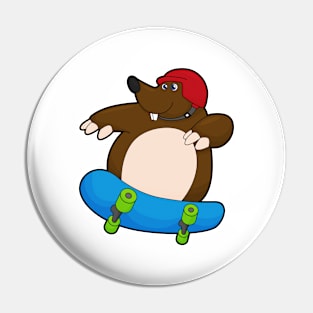 Mole as Skater with Skateboard & Helmet Pin