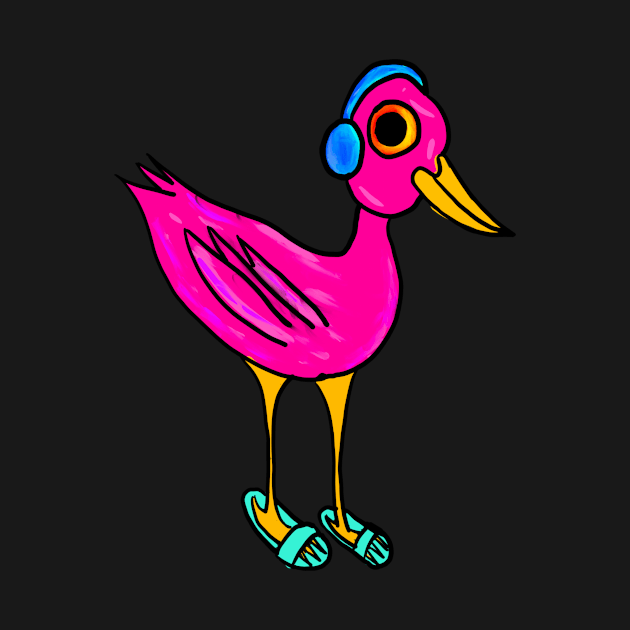 Flamingo pink listening to music with headphones by livania