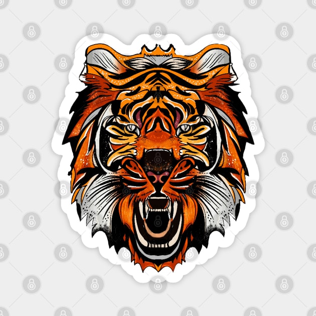 Ferocious tiger wild animal illustration Magnet by jen28