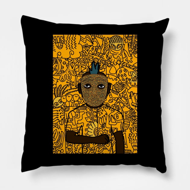 Dark Doodle Male Character with Mannequin Glyph in Mysterious Doodle Background Pillow by Hashed Art