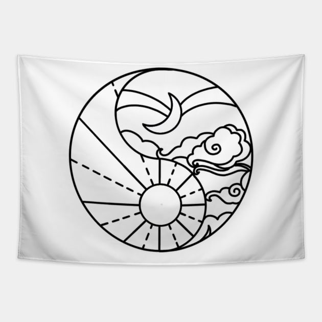 Monochrome YingYang Sun/Moon Tapestry by KiraCollins