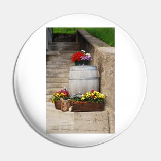 Pansies and Wooden Barrel 2 Pin