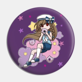 Anime Sailor Girl eating Cat Donut Pin