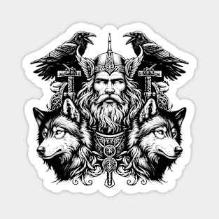 Viking God Odin With His Wolves And Crows Magnet