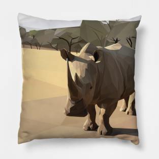 Low poly African Rhino Pillow