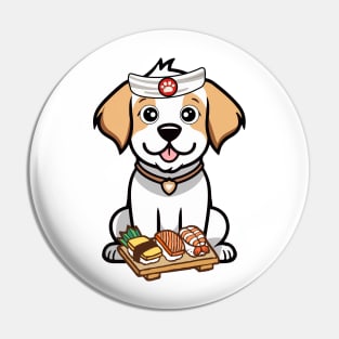 Funny happy dog is a sushi chef Pin