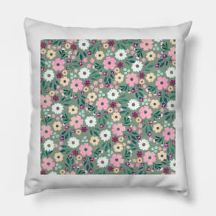 Pink flowers Botanical Green Design Pillow
