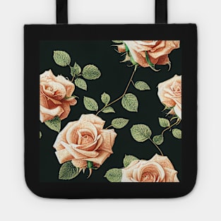 Vintage Blush Brown Roses on Dark Background Tote