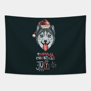 Christmas In July-Christmas Husky Tapestry