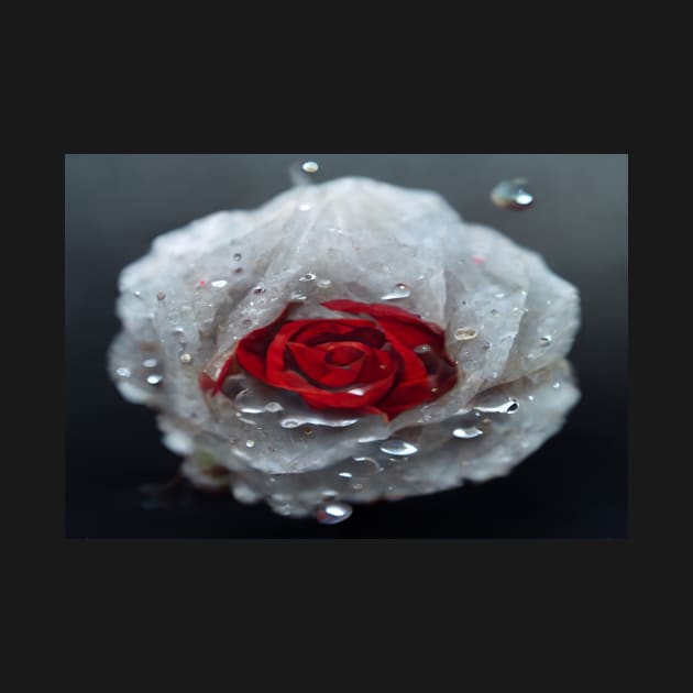 Red And White Rose With Raindrops, Macro Background, Close-up by Unwind-Art-Work