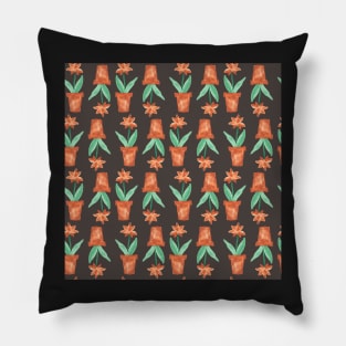 Orange Marigolds in Terracotta Pots - non-directional watercolour florals Pillow