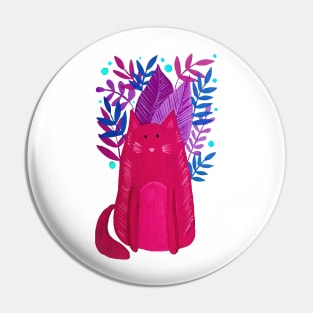 Cat and foliage - pink, purple and blue Pin