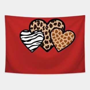 Valentine Three Hearts Leopard Buffalo Plaid Valentine's day Gifts Tapestry