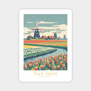 Dutch Tulip Fields Retro Vintage Poster Magnet