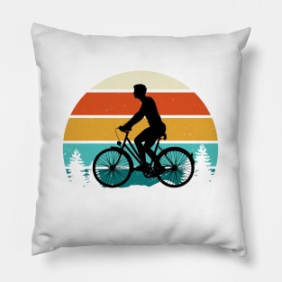 Cyclist vintage retro sunset style Pillow