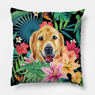 Tropical Golden Retriever 4 Pillow