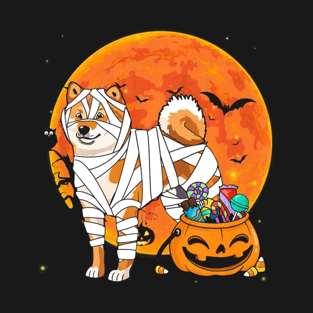 Shiba Inu Dog with Candy Pumpkin Tshirt Halloween Gifts by schaefersialice