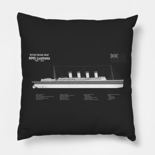 RMS Lusitania ship plans. Cunard Ocean Liner -  PBDpng Pillow