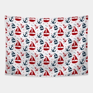 Red and Navy Blue Nautical yachts Tapestry