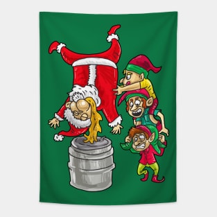 Christmas Santa Keg Stand Beer Drinking Elfs Tapestry