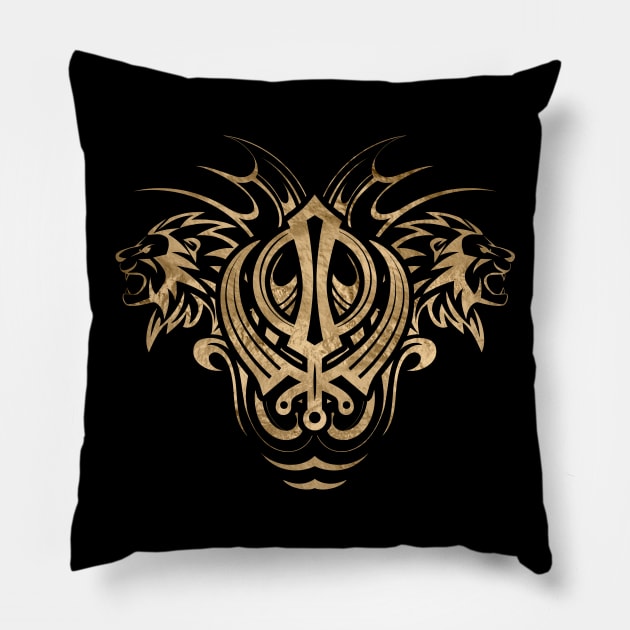 Golden Sikh Khanda symbol Pillow by Nartissima