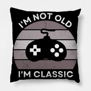 I'm not old, I'm Classic | Game Controller | Retro Hardware | Vintage Sunset | Grayscale| '80s '90s Video Gaming Pillow