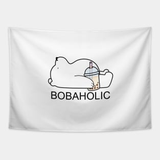 Bobaholic Little Bear Chilling with it's Boba Tea Tapestry