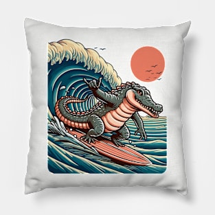 crocodile surfer Pillow