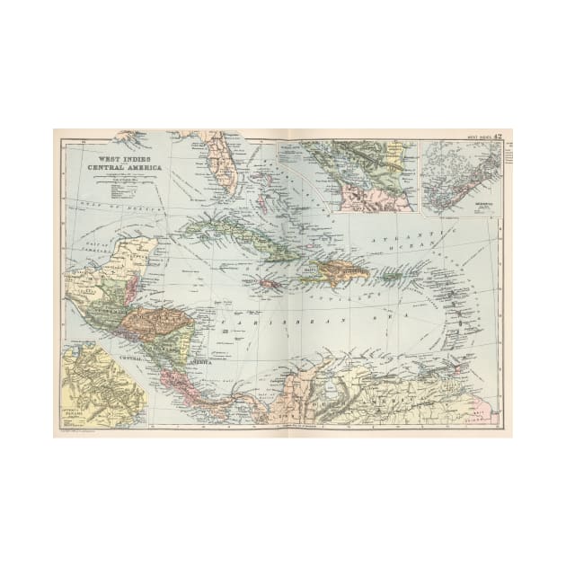 Vintage Map of The Caribbean (1892) by Bravuramedia