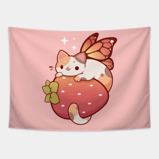 Calico strawberry fairy cat Tapestry