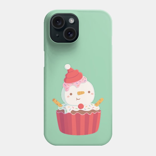 Cute Snowman with Santa Hat Cupcake Phone Case by rustydoodle