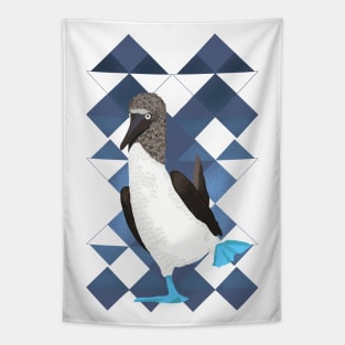 Blue Footed Booby Bird Blue Geometric Tapestry