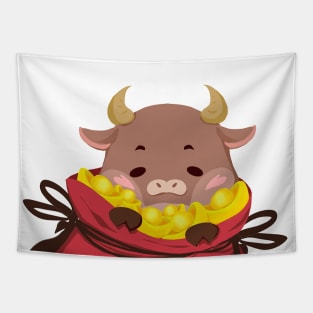 Cute little Ox Gives Best Wishes / Year of the Ox 2021 Tapestry