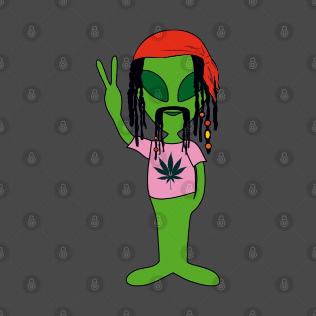 Peace Alien - Pirate Dreadlocks Beard - Marijuana T-Shirt by EDDArt