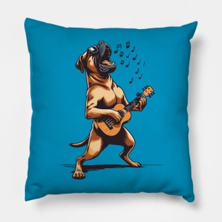 Dog Playing Guitar Singing Boerboel Bull Mastiff Pillow