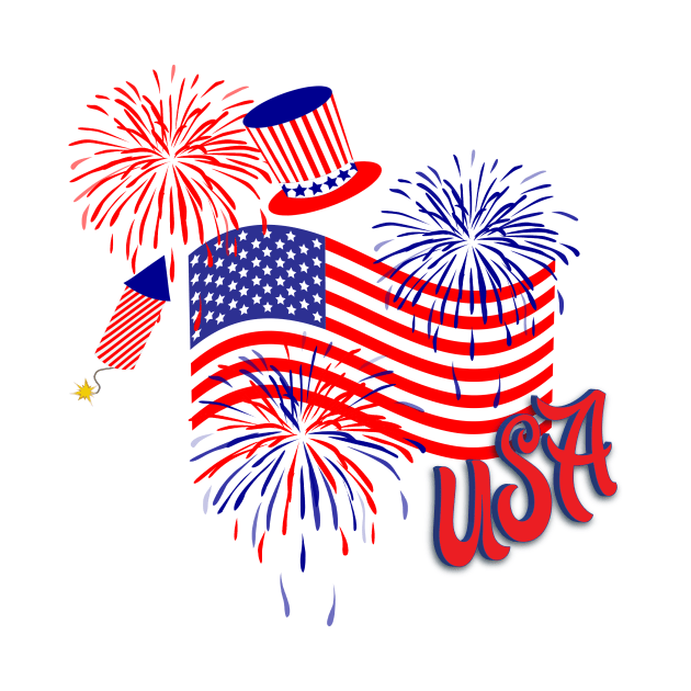 USA Waving Flag Fireworks Patriotic Collage by ExpressYourSoulTees