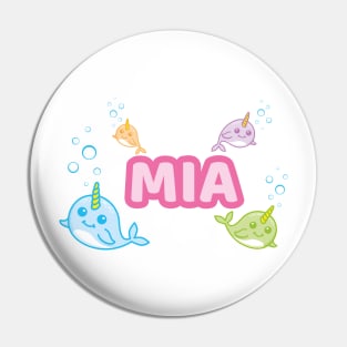 Personalised 'Mia' Narwhal (Sea Unicorn) Design Pin