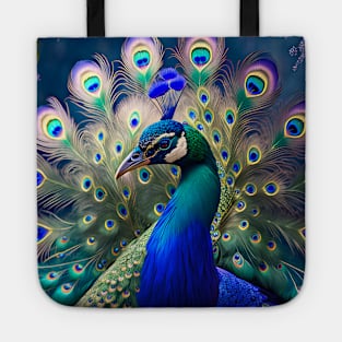 Gorgeous peacock with teal and gold plumage Tote