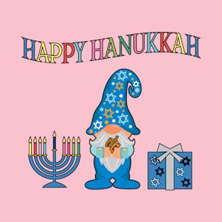 Happy Hanukkah gnome with menorah dreidel and gift Chanukkah T-Shirt