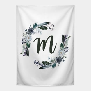 Floral Monogram M Dark Bohemian Flora Tapestry