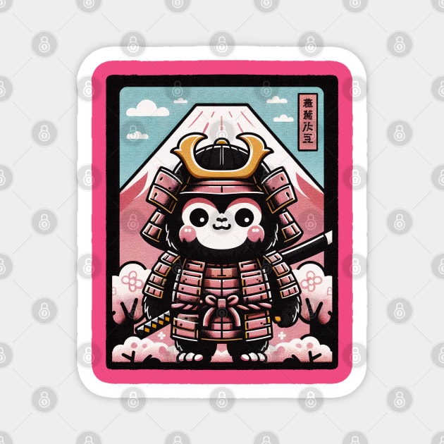 Cute cartoon Kawaii a stout gorilla samurai armor fuji mount blossom Magnet by EmuftyDesign