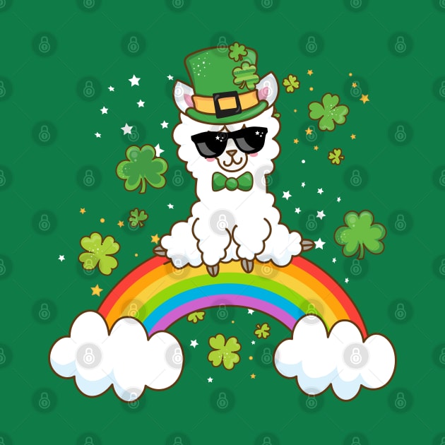 Kawaii Llama on Rainbow St Patricks Day by Irene Koh Studio