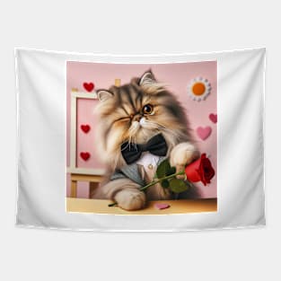 Charm in Motion: A Pretty Cat Winning on Two Back Legs Tapestry