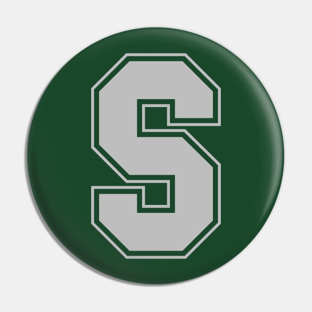 Monogram Grey Green College House Initial S Pin by redhomestead