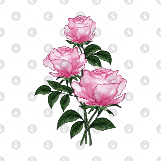Pink Roses - Hand-painted watercolor flowers by KrasiStaleva