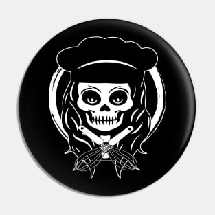 Female Cook Skull and Whisk White Logo Pin